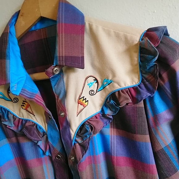 Vintage Western Plaid Snap button shirt - Picture 4 of 4